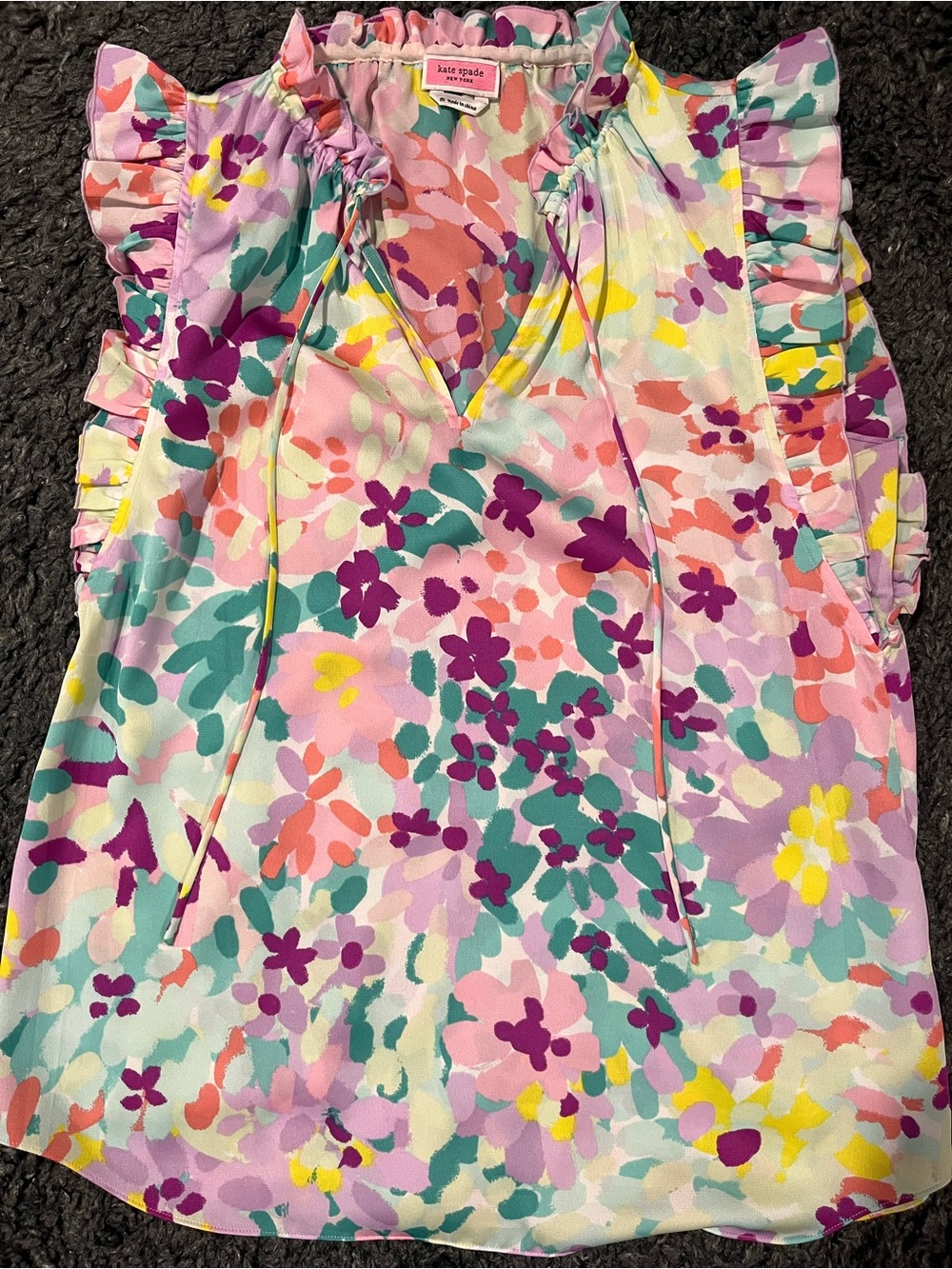 Kate Spade Floral Ruffle V-Neck Sleeveless Top Medium